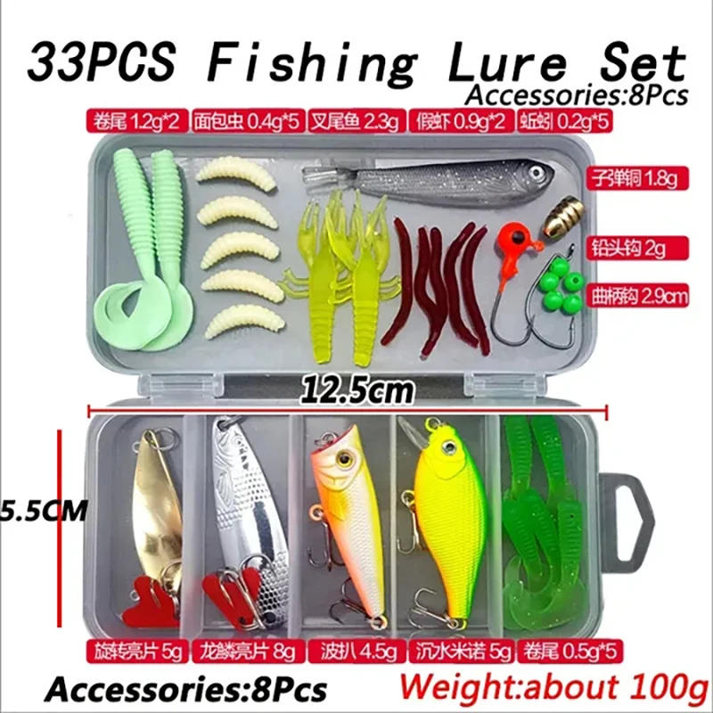 Description Picture 3 of itemProfessional Fishing Lures Kit - Soft/Hard Baits with Metal Jig Spoons, Crank Tackle & Box for Bass Pike, Freshwater Saltwater