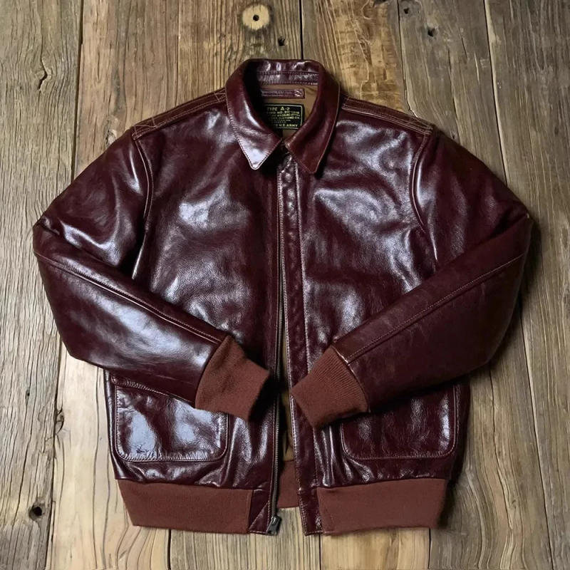 Description Picture 2 of itemFree shipping.Classic Bomber A-2 genuine leather jacket.Mens luxury thick coat.quality Burgundy A2 jackets