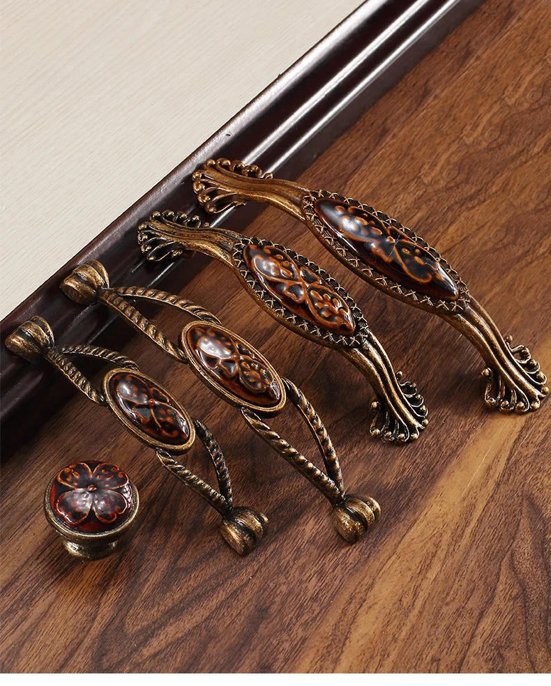 Description Picture 2 of itemAntique Bronze Ceramic Cabinet Handles Vintage Drawer Knobs Wardrobe Door Handles European Furniture Handle Hardware