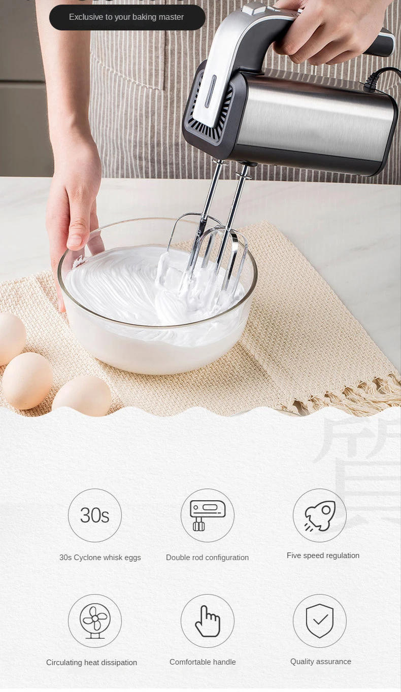 Description Picture 5 of itemElectric Egg Beater Stainless Steel mini whipped cream white and Flour Mixer cake baking egg beater multifunctional doughmaker