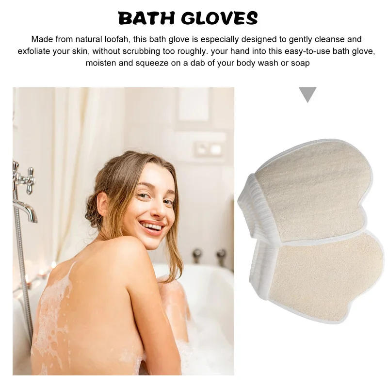 Description Picture 6 of item1/2pcs Loofah Bath Gloves Exfoliating Body Scrubber Sponge Mitt Shower Sponges Cleaning Tools Stretchy Fit Hand Body Scrub Brush
