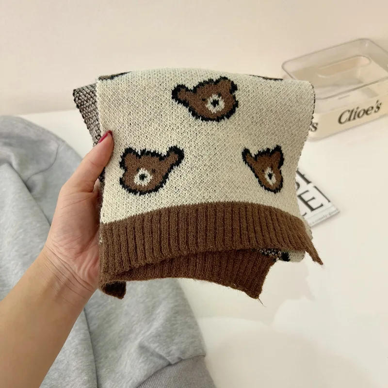 Description Picture 5 of itemCute Plaid Striped Bear Kids Scarf Korean Knitted Winter Warm Scarves Children Girl Boys Outdoor Cold-proof Neckcheif Shawl