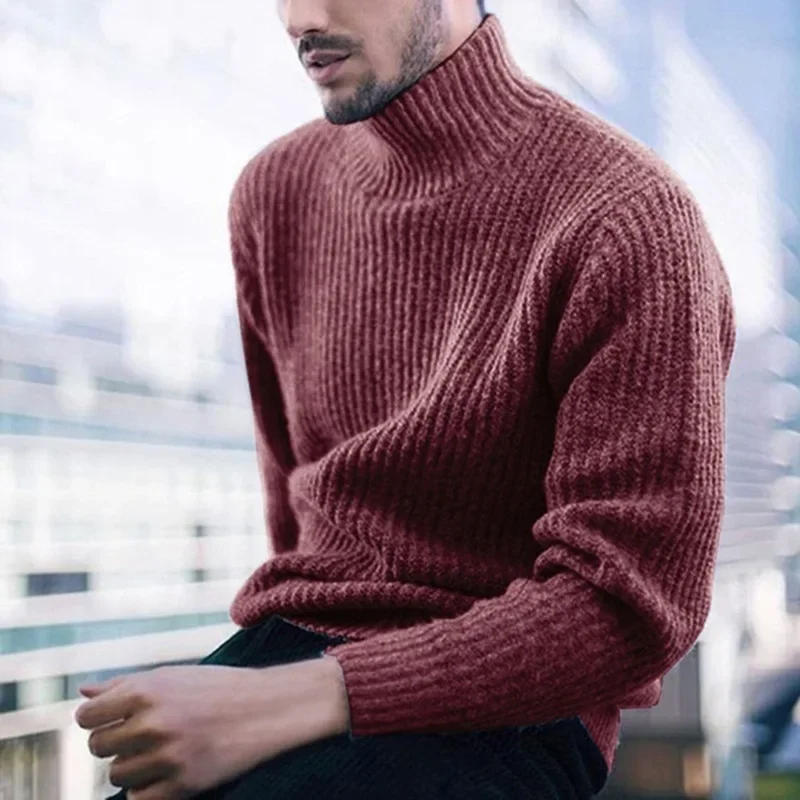 Description Picture 6 of itemSweater Men  Autumn/Winter Sweater Mens Fashion Solid Color High Collar Long Sleeve Knitted Top Pullover for Men