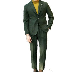 Fashion Tweed Mens Suits Wedding Tuxedos Prom Dresses Tailored Made Business Groom Wear 2 Piece Blazer Sets Jacket+Pants