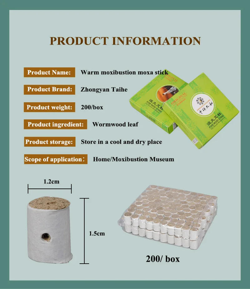 Description Picture 3 of itemMini Moxa Stick Pure Moxa Stick for Moxibustion 200pcs/box High Quality Extract Chinese Medicine Moxa Roll Warm Moxibustion Post