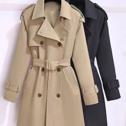 EVNISI Women Double Breasted Slim OL Trench Coat Trench Coat With Belt Elegant Women Windbreaker Autumn Winter Streetwear 2024
