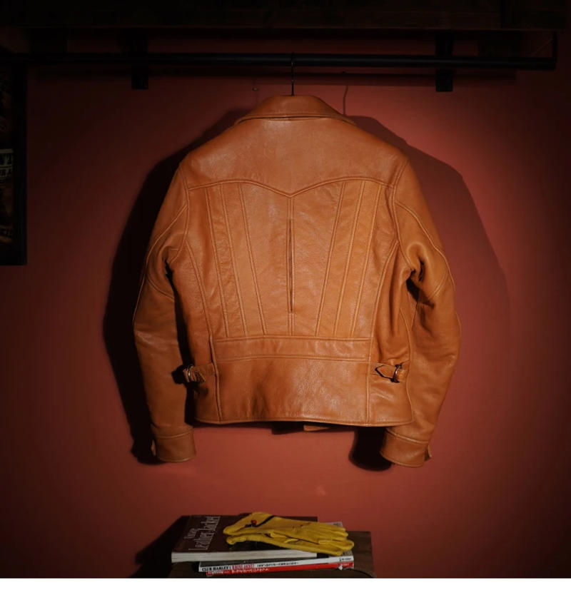 Description Picture 5 of itemReal Deerskin Jackets for Men Genuine Leather Vintage Motorcycle Jacket Men's Coat Diagonal Zipper Soft Natural Leather Clothes