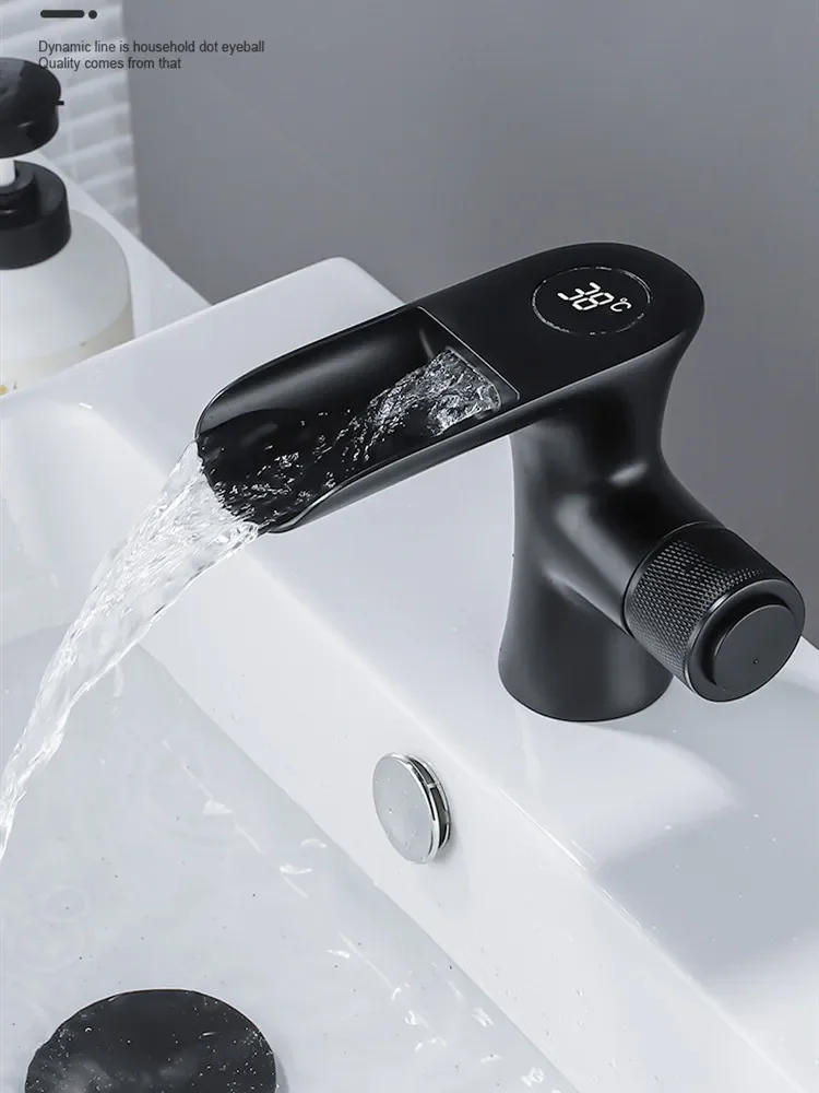 Description Picture 6 of itemNew Basin Faucet Temperture Digital Show Bathroom Black Wash basin Single Handle Hot and Cold Waterfall