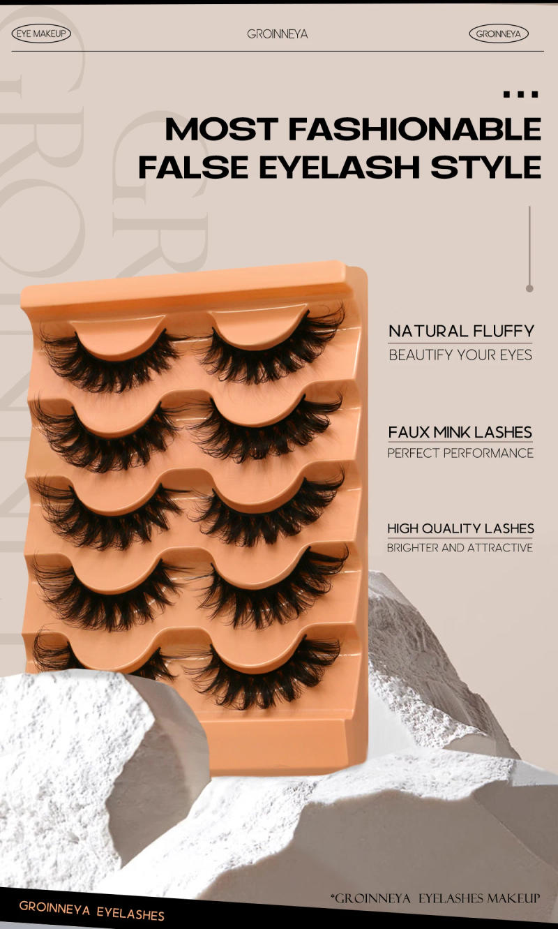 Description Picture 4 of itemGROINNEYA 5 Pairs Fluffy Eyelashes 8D Volume False Lashes Russian Strip Lashes Extensions Thick Soft Curly Fake Lashes Makeup
