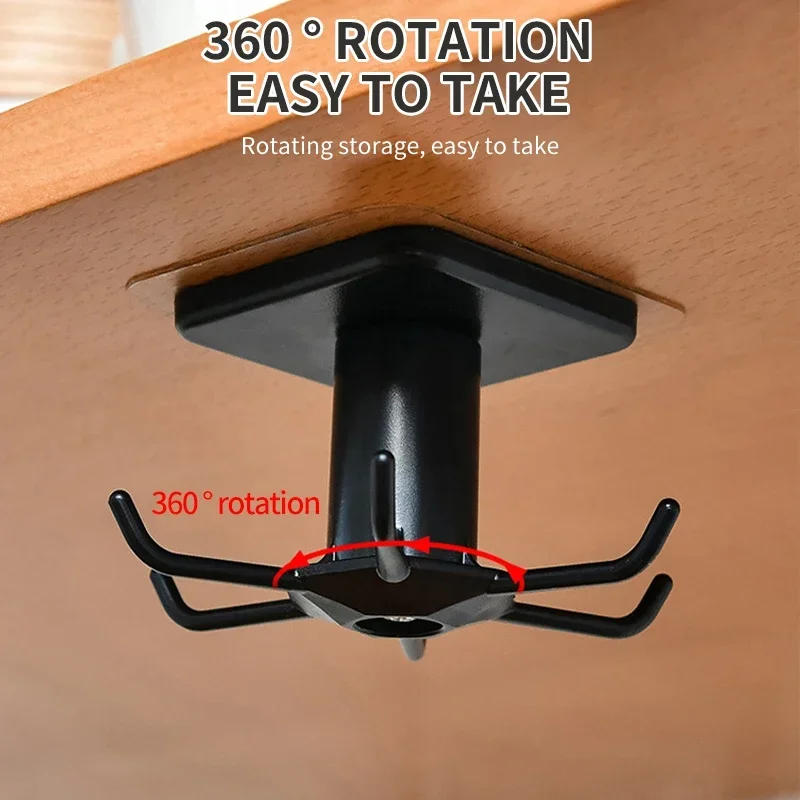 Description Picture 5 of item360 Degrees Rotated Kitchen Hooks Self Adhesive 6 Hooks Home Wall Door Hook Handbag Clothes Ties Bag Hanger Hanging Rack