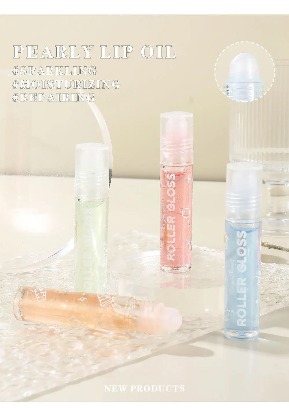 Description Picture 5 of itemMoisturizing Transparent Pearlescent Lip Oil Mirror Water Lip Gloss Blue Fine Shimmer Liquid Lipstick Makeup Non-sticky Lip Care