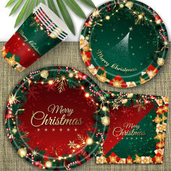 Merry Christmas Party Disposable Paper Plate Tableware Napkins Tablecloth Christmas Decor For Home 2023 Happy New Year 2024