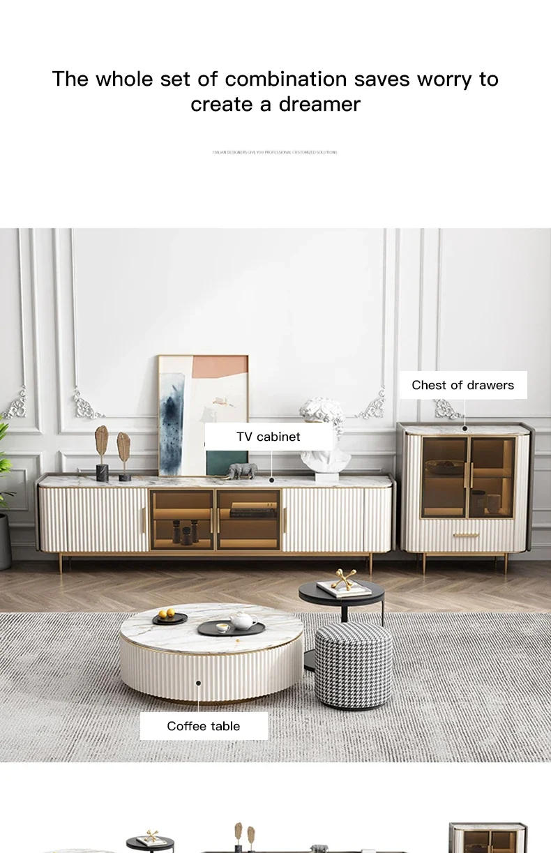 Description Picture 6 of itemLuxury Marble Top Minimalist Round Sliding Dining Table With 4 Chairs For Small Apartment Home Furniture Kitchen Table