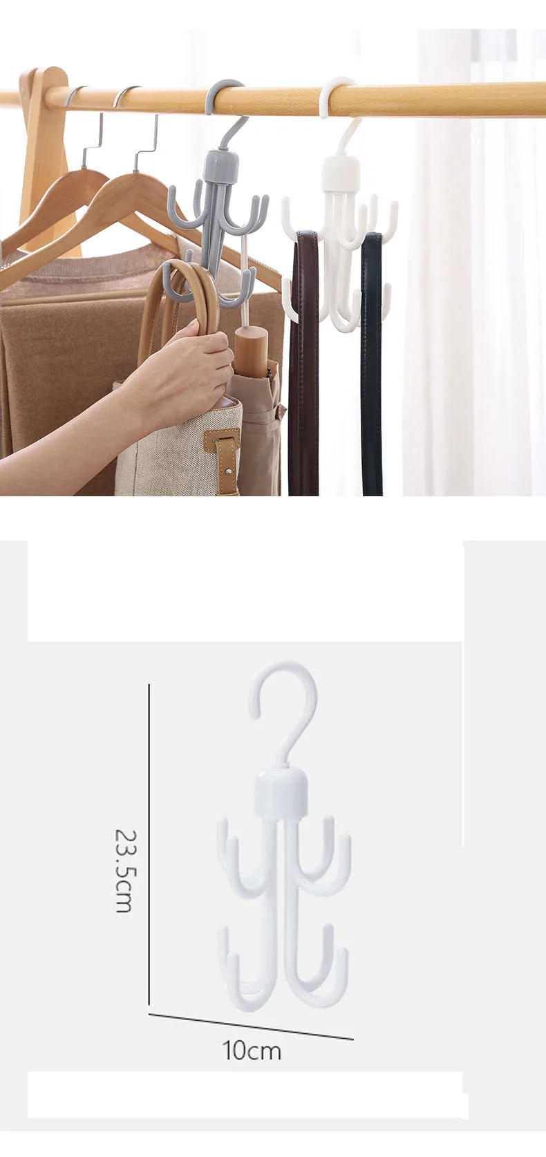 Description Picture 3 of itemCreative 360 Degree Rotating Eight-claw Hook Multifunctional Wardrobe Bag Scarf Storage Hook Nail-free Plastic Tie Hanger