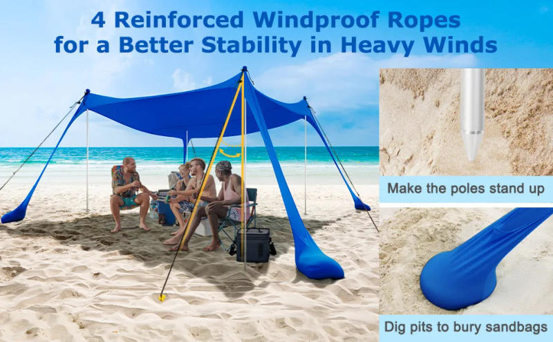 Description Picture 4 of itemFamily Beach Awning Ultralight Sun Shade Tent with Sandbag Uv Large Portable Beach Canopy Outdoor Beach Tent folding awnings
