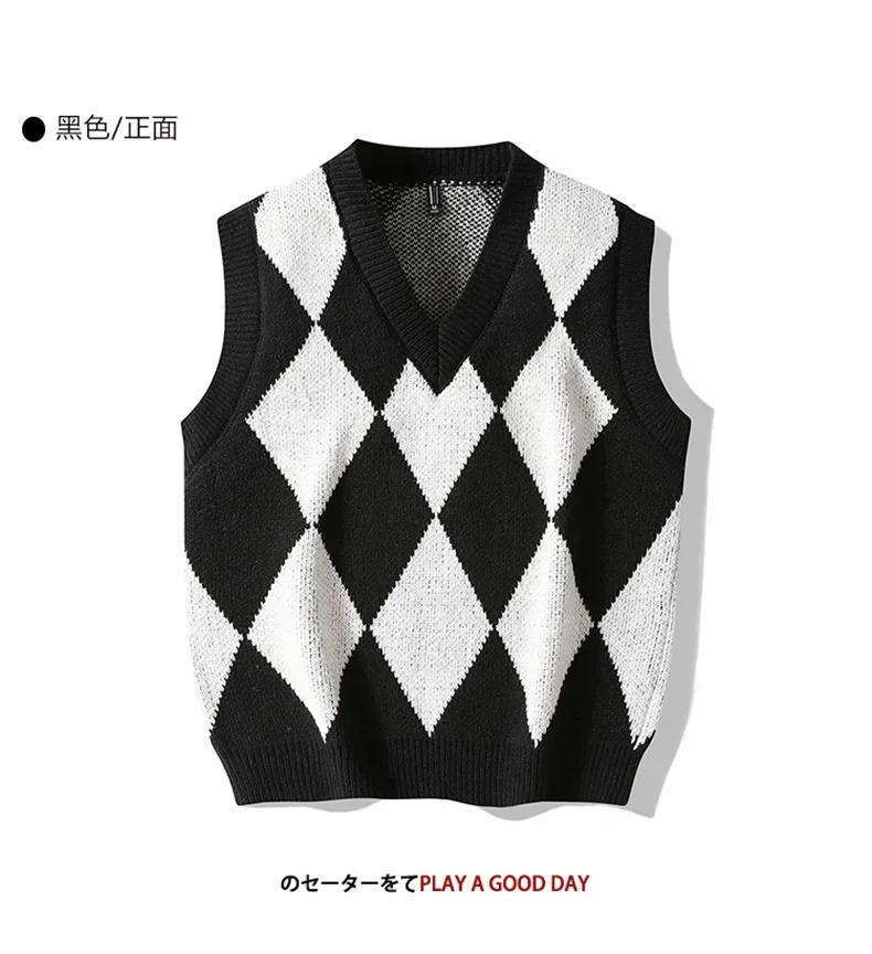 Description Picture 4 of itemMen's Autumn and Winter New V-neck Sweater Youth Thickened Sleeveless Sweater with Contrast Color Men's Vest Knit
