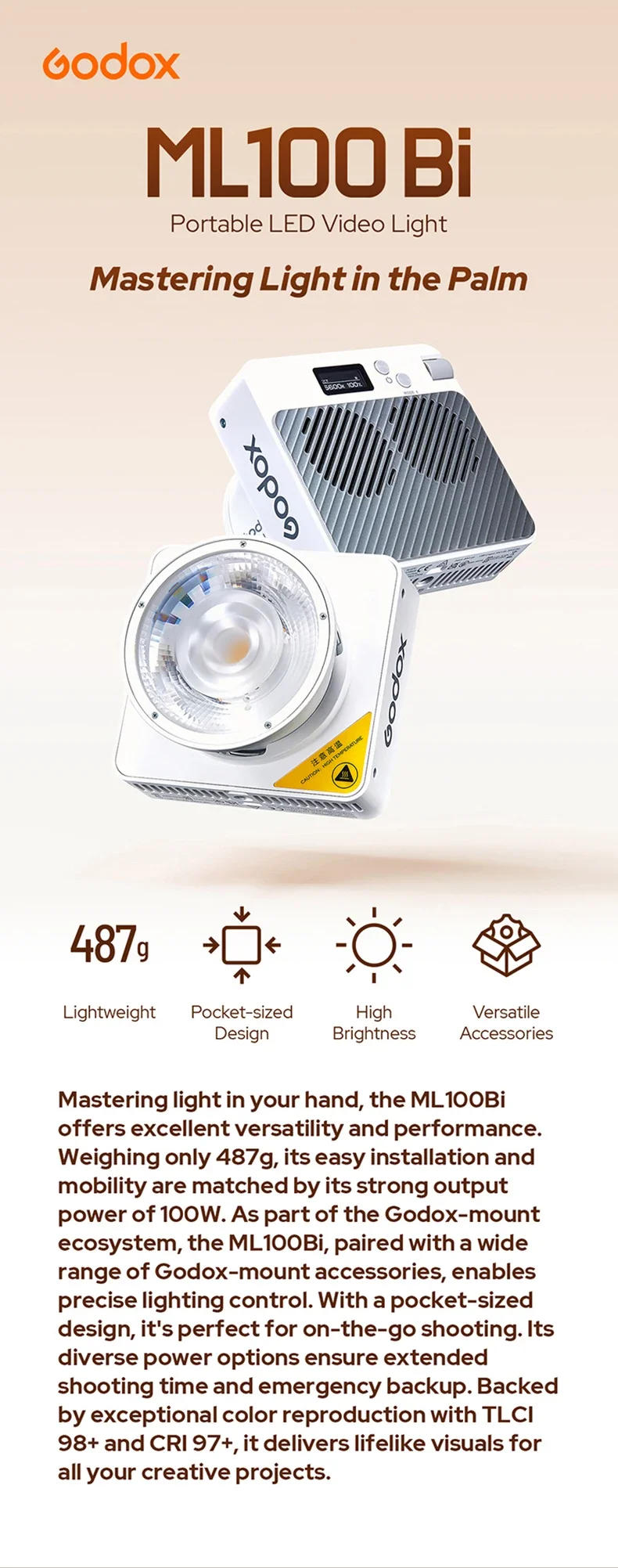 Description Picture 3 of itemGodox ML100Bi LED Lights Accessories ML-CS30 ML-SF3030 Octagon Softbox ML-L36 Lens Reflector ML-GB Bowens Mount Adapter AK-B02