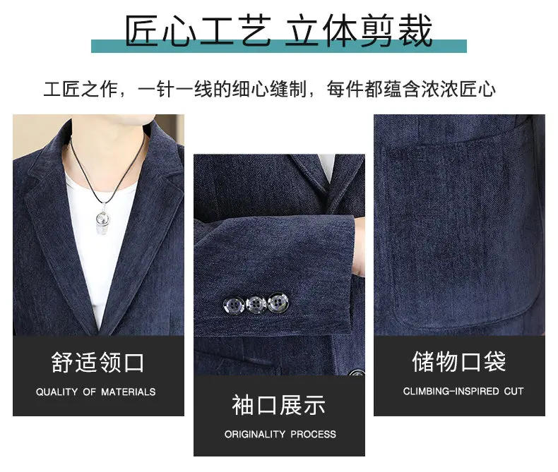 Description Picture 3 of itemSpring Autumn Solid Color Suit Jacket for Men Slim Fit Long Sleeve Casual Business Blazers Men‘s Office Social Dress Coats M-4XL