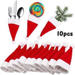 10Pcs Christmas Hats Mini Santa Claus Hat Lollipop Caps Wine Bottle Covers For Xmas Dinner Decoration New Year Party Supplies