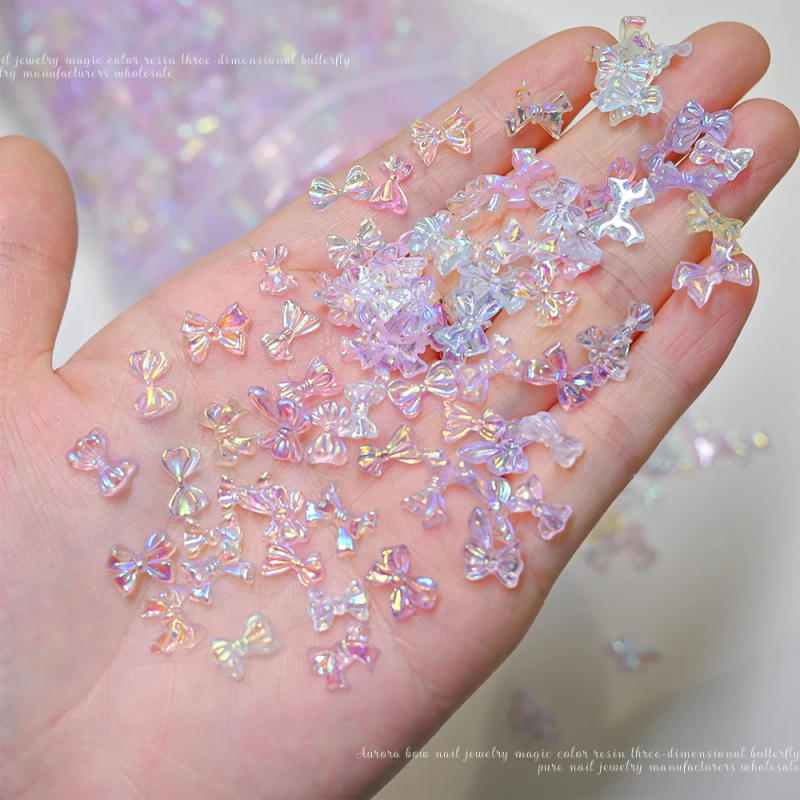Description Picture 4 of item500/750pcs Aurora Resin Ribbon 3D Nail Art Rhinestones 50g/bagTransparent Bowtie Nail Charms Aurora Bow Nail Art Decorations #4