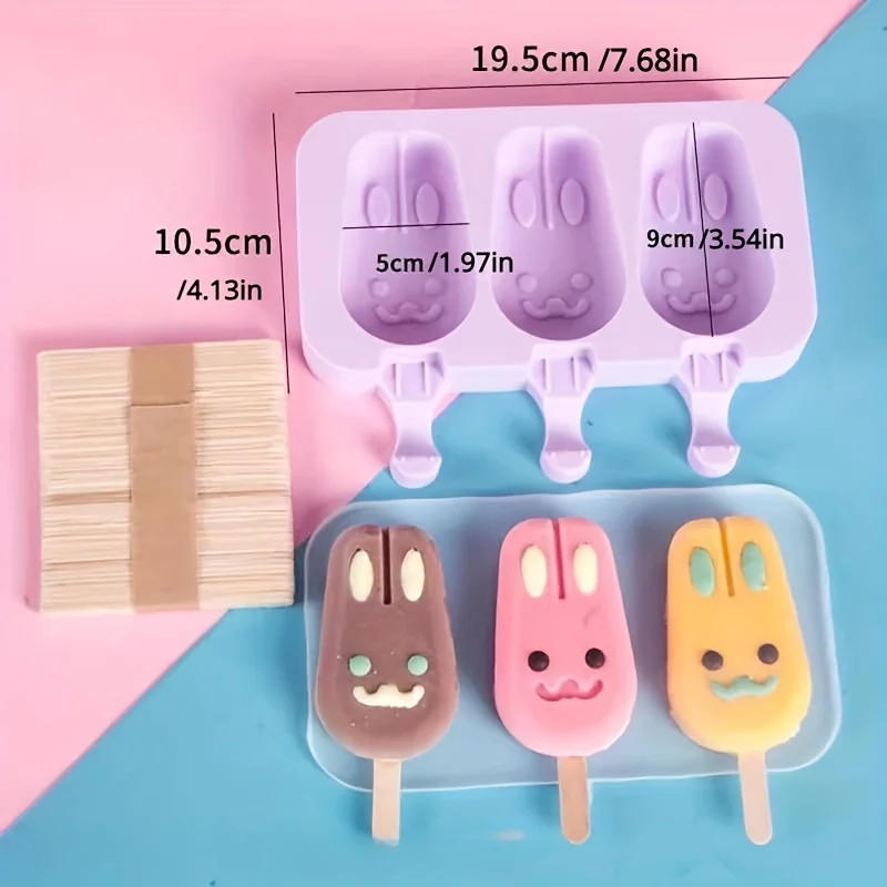 Description Picture 5 of item"Non-Toxic" ' Silicone Ice Cream Mold - 3-Cavity Popsicle & Treat Maker, Bpa-Free