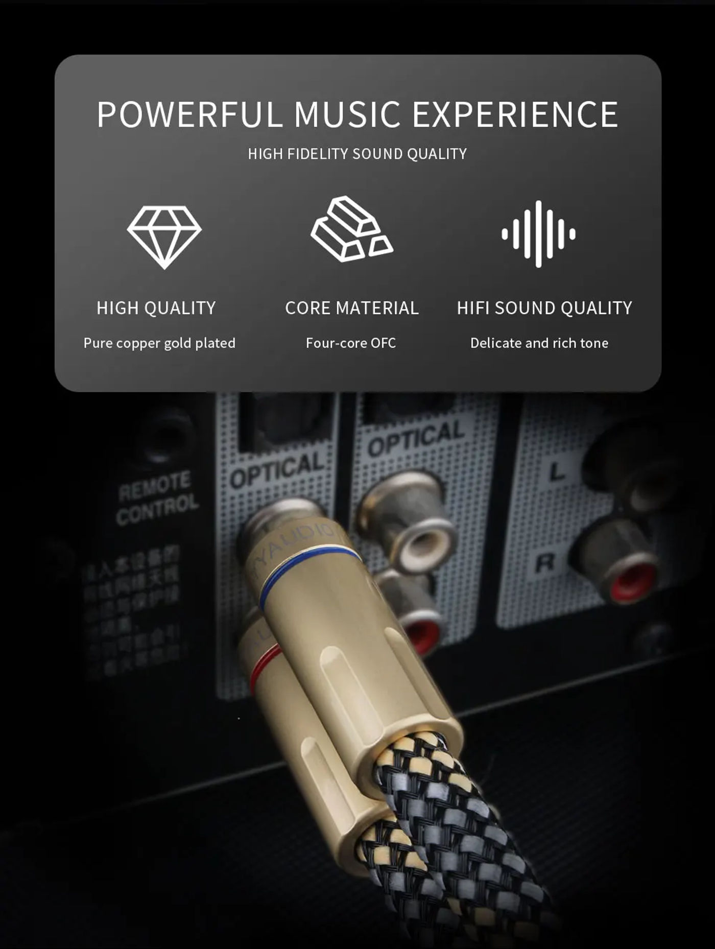 Description Picture 3 of itemYYAUDIO 0.5m,1m,1.5m,2m,3m,5m,8m Rca to 2rca Audio Cable Four Core Oxygen Free Copper Subwoofer line 1x Cinch to 2x Cinch Cable