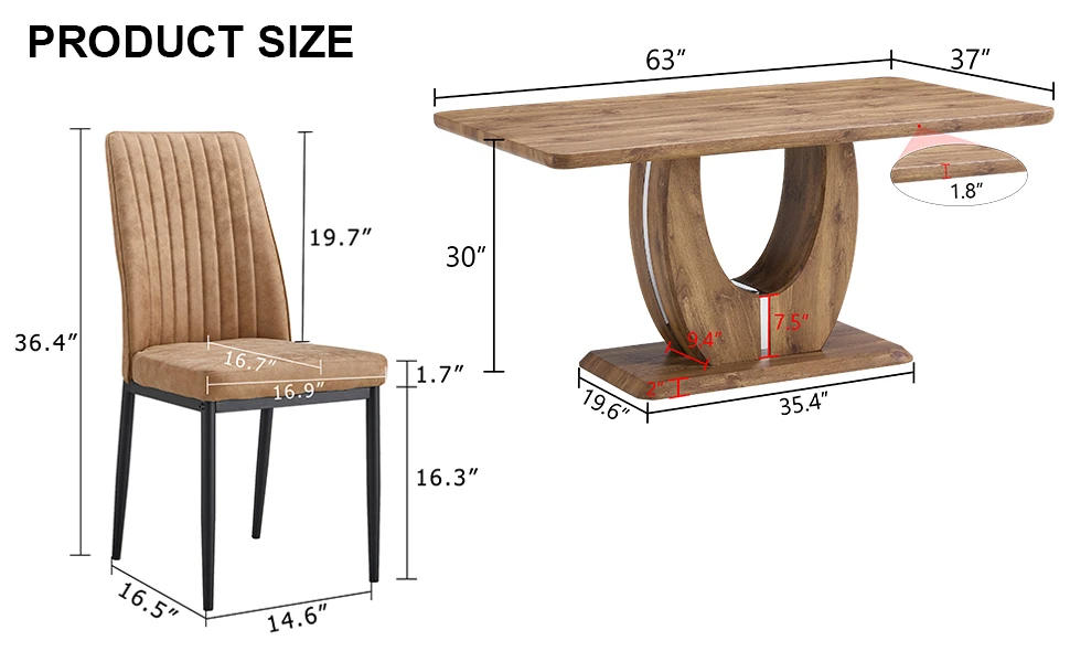 Description Picture 6 of itemTable Set for 6, Kitchen Table Chairs Set of 6, Modern Dining Room Set with 63 inch Wood Dinner Table Leather Upholstered