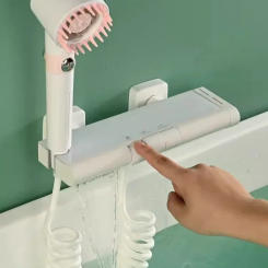 Bath and Shower Faucet Set Wall Mounted Thermostatic White Brass with muti function Head Set
