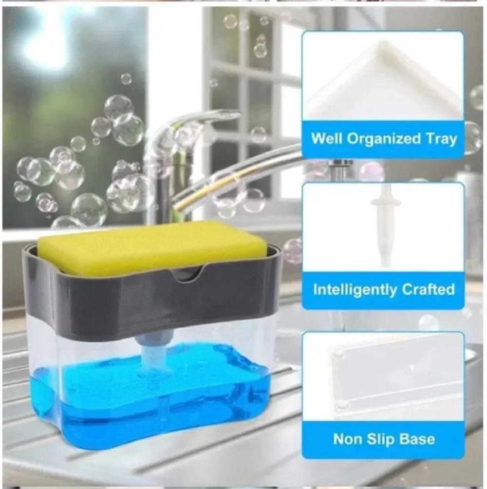 Description Picture 6 of itemAutomatic Soap Dispenser Bottle for Kitchen Dish Soap Box with Sponge Holder Hand Press Liquid Dispensing Kitchen Tools