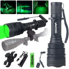 Tactical Hunting Flashlight Red Green LED Waterproof Flashlight Torch Outdoor Lighting with Gun Mount +Switch Rechargeable Lamp