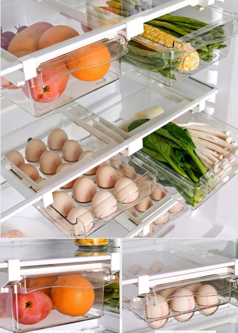 Description Picture 4 of itemDrawer Type Food Storage Box for Refrigerator Clear Fruit Organizer Rack Holder Under Shelf Slide Plastic Kitchen Container