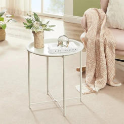 Round Side End Table Living Room Corners Practical Metal Tray Patio Nordic Round Teapoy Folding Coffee Tray Bedside End Table
