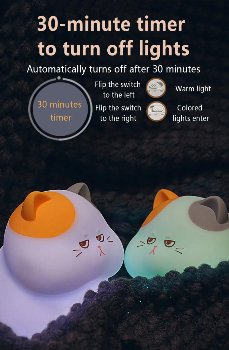 Description Picture 4 of itemCute Kitty Led Night Light Rechargeable Silicone Cat Table Lamp for Toddler Kids Room Bedroom Baby Nursery Lamp Birthday Gifts