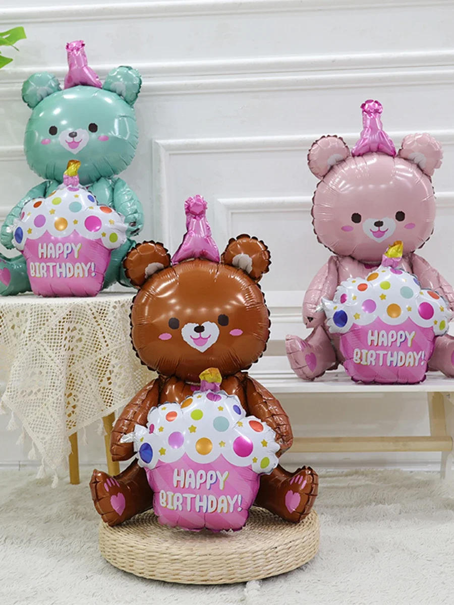 Description Picture 3 of itemIns 4D Pink Bear Hugs Cake Foil Balloon Girl Baby Happy Birthday Party Favors Gift for Kids Photo Props