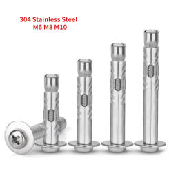 2-10pcs M6 M8 M10 304 Stainless Steel Phillips Cross Round Head Expansion Screw Built in Type Concrete Anchor Bolt