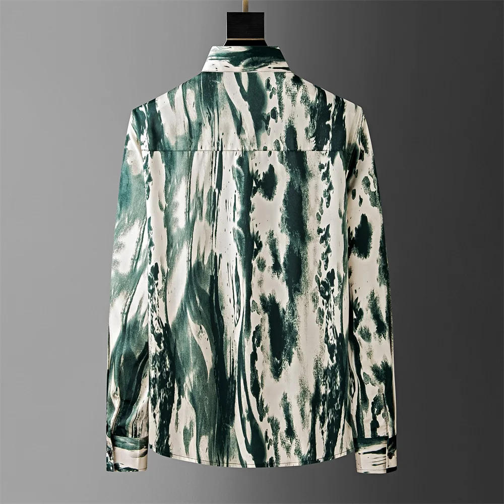 Description Picture 4 of itemChinese Style Ink Printed Shirt for Men Long Sleeve Loose Shirts Fashion Casual Social Party Tuxedo Blouse Streetwear 2024