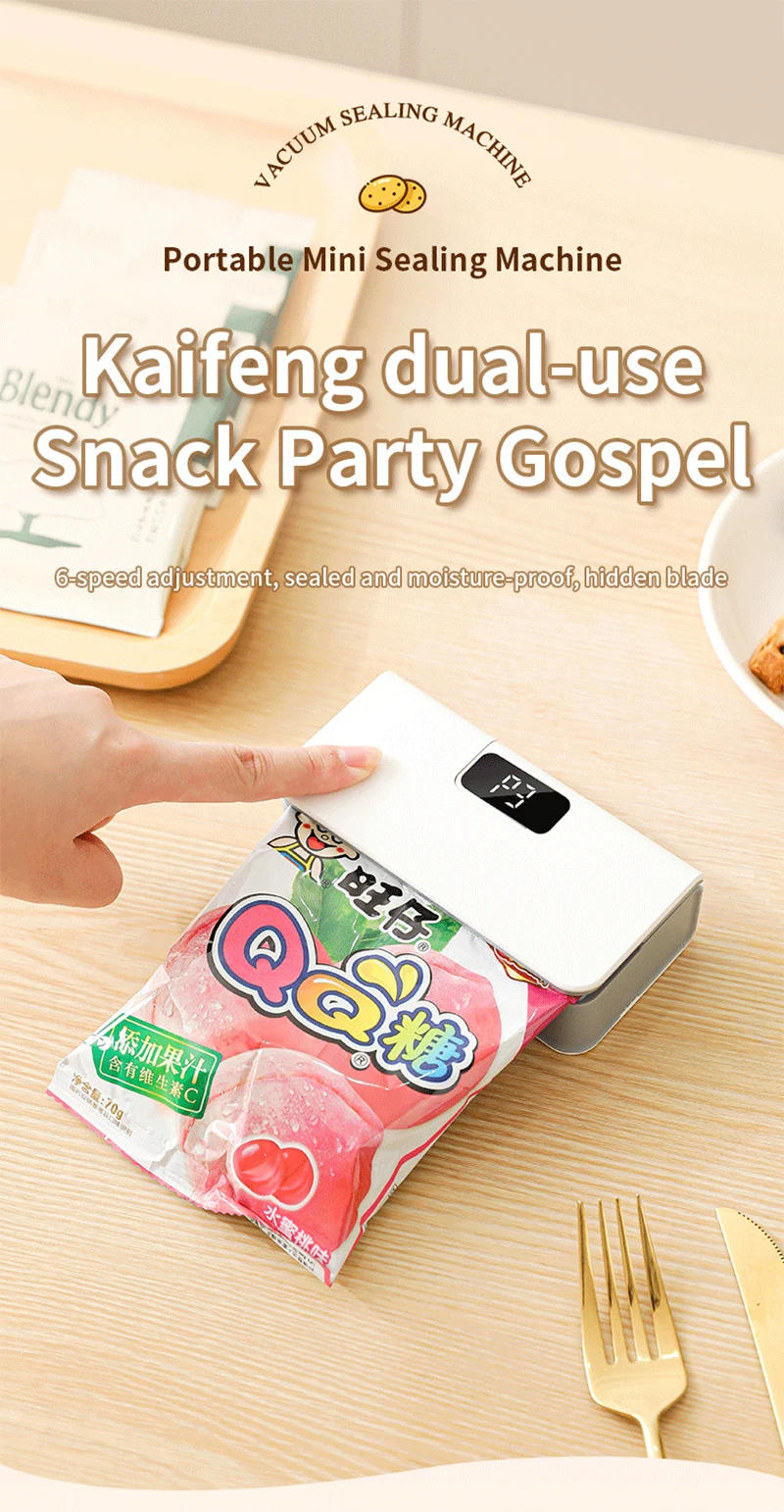 Description Picture 2 of itemPlastic Bags Sealer Mini Heat Bag Sealing Machine 2-in-1 Portable Packaging Bags Sealer Rechargeable Food Thermal Bags Sealer