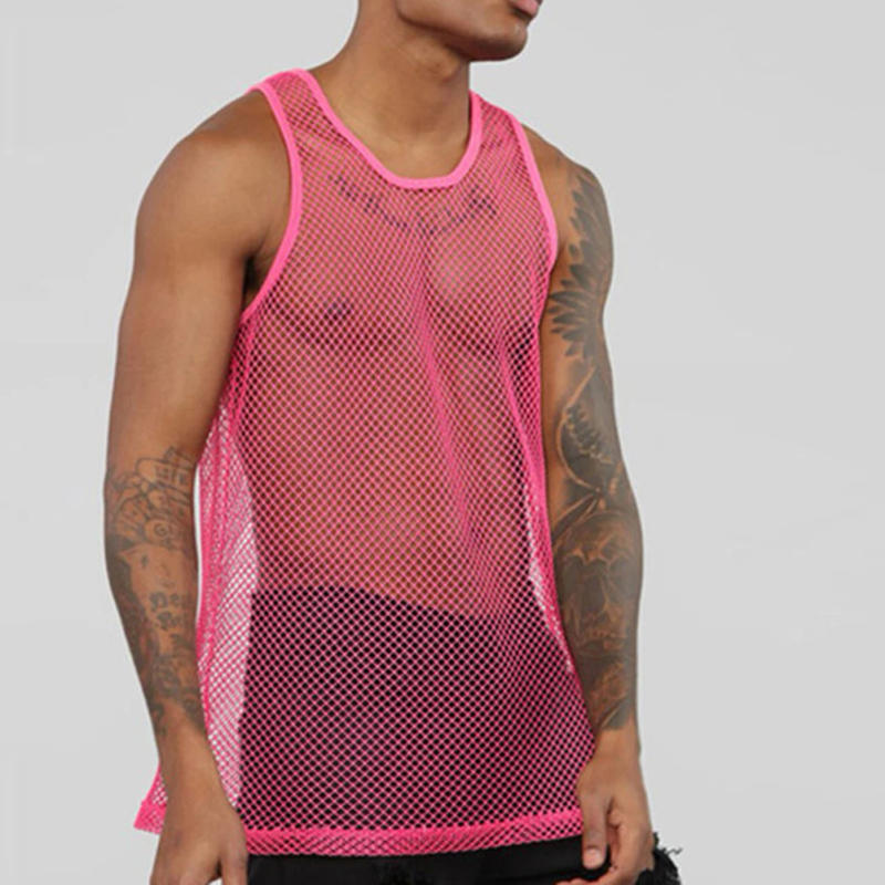 Description Picture 5 of itemTank Tops Vest Men O-neck Party Nightclub Wear Polyester Rose Red Black Fashion M-2XL Mesh Patchwork Sexy Vests