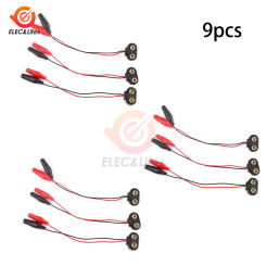 9Pcs 9V Battery Power Connector Snap Clip Adapter T-type 9 V Dual Wire Holder Cable 9 Volt 18cm Lead Socket Plug With Alligator