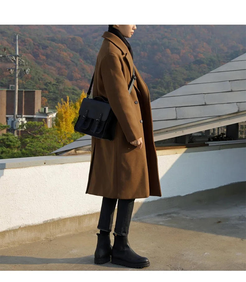 Description Picture 5 of itemWinter men's British style woolen coat men's Korean version of the trend loose mid-length over the knee woolen coat size 3XL