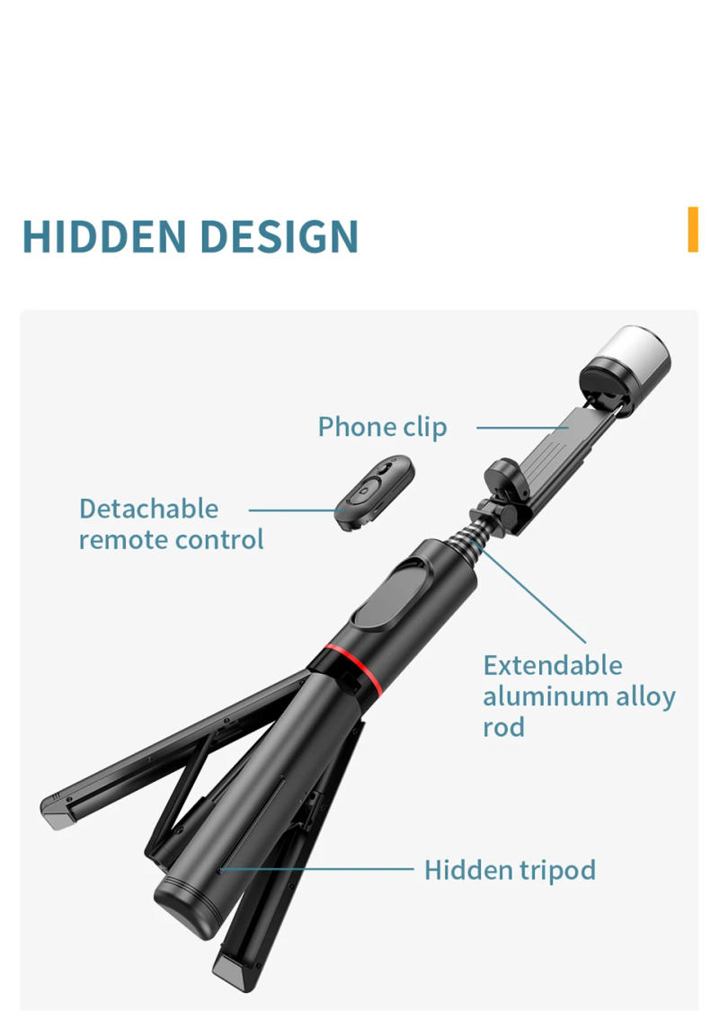 Description Picture 5 of itemRoreta NEW Portable Wireless Bluetooth Phone Telescopic Selfie Stick Tripod With Fill Light for Huawei iPhone 14 Android Xiaomi