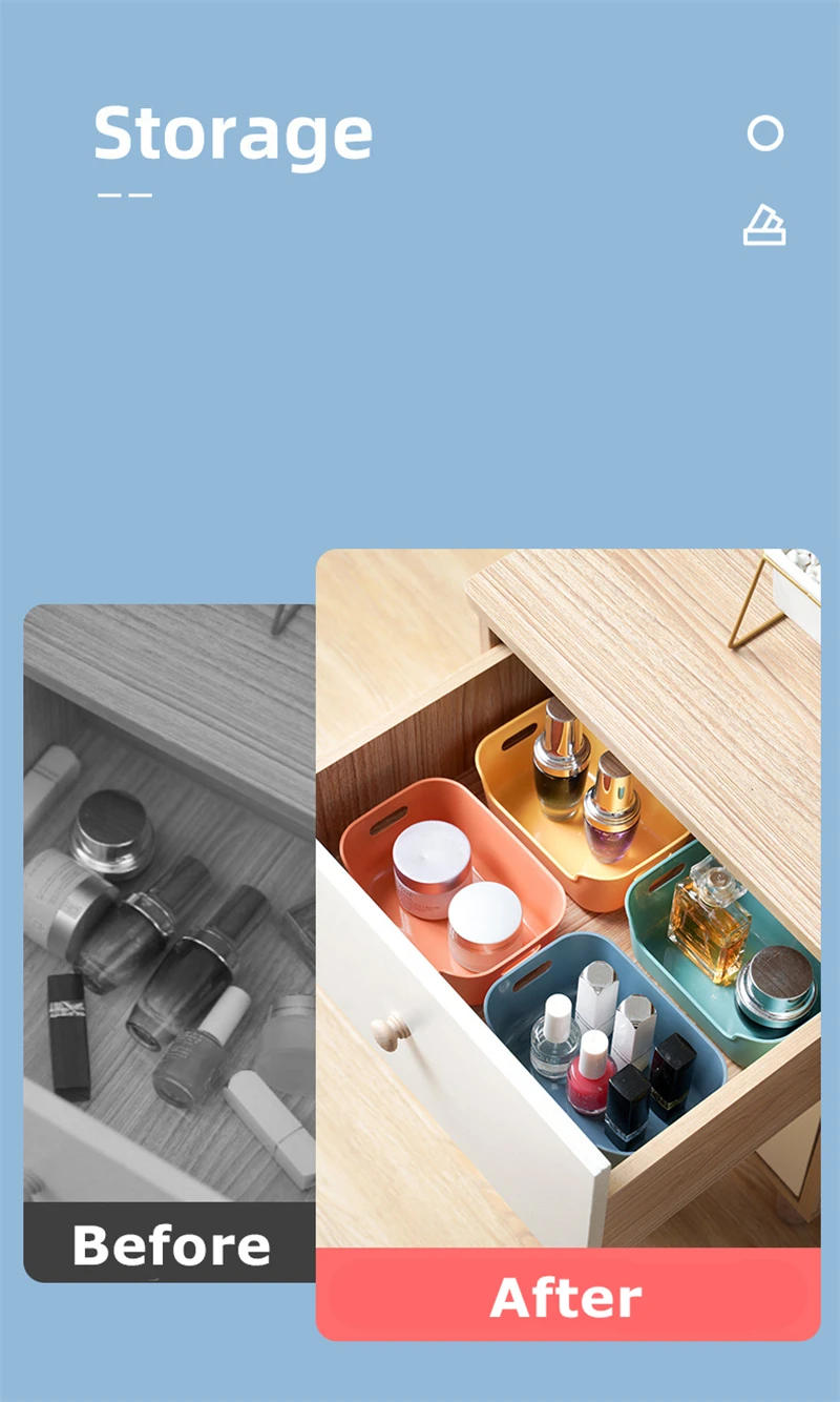 Description Picture 4 of itemDesktop Storage Box Jewelry Lipstick Organizer Rectangle Plastic Food Container Glasses Makeup Case Toy Basket Home Supplies