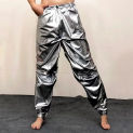 Loose Pleated Trousers Shinny Leather Pants Sexy Nightclub Men's DS Costumes Anti-bright PU Pants Elastic Waist Motorcycle Pants