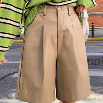 REALEFT Autumn Winter Green Faux PU Leather Women's Shorts High Waist Wide Leg Pants Vintage Trousers Female Pocket 2023 New