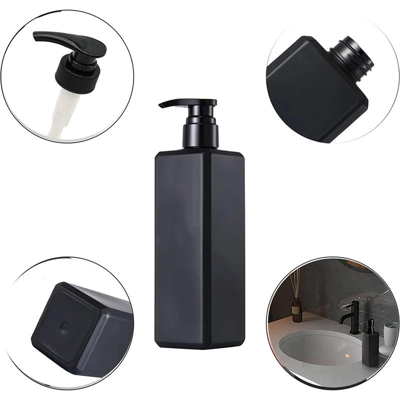 Description Picture 5 of item500ml Square Black Soap Dispenser with Label Wall Mounted Hanger Rack Refillable Empty Bottle Lotion Shampoo Container For Hotel