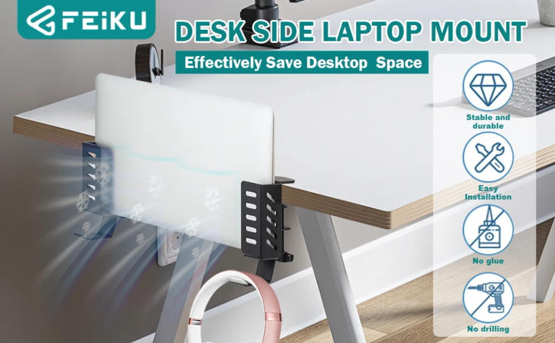 Description Picture 3 of itemDesk Side Laptop Mount,Hanging Laptop Holder for Office Home Clamp on Desk Side Storage Organizer for Laptops Desk Organizer