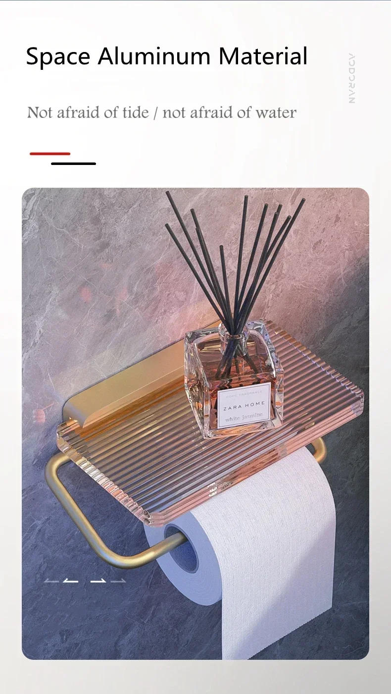 Description Picture 4 of itemBathroom Wood Paper Holder Wall Mounted Phone Rack Toilet Tissue Shelf Bathroom Accessories Acrylic Paper Towel Dispenser