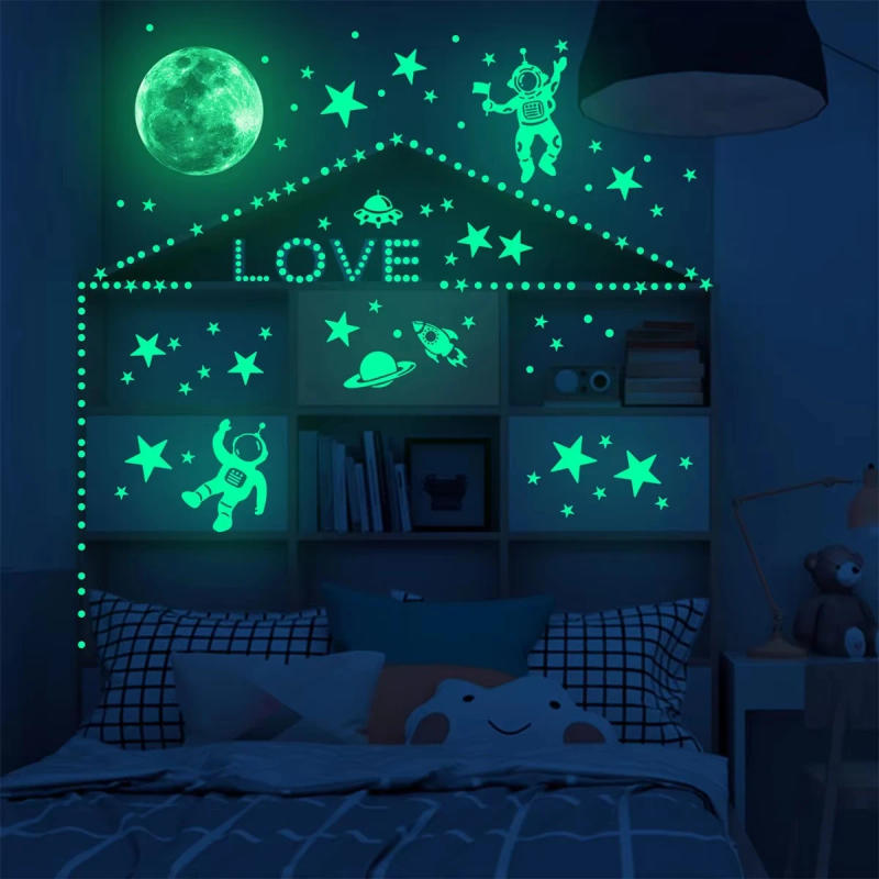 Description Picture 3 of item3D Luminous Moon Stars Wall Stickers for Kids Room Bedroom Decor Glow in The Dark Earth DIY Stickers Fluorescent Home Decor