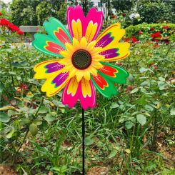 Colorful Flower Windmill Standing Wind Spinner Stake For Lawn Flower Pinwheel Outdoor Party Home Garden Yard Decor Stage Decor
