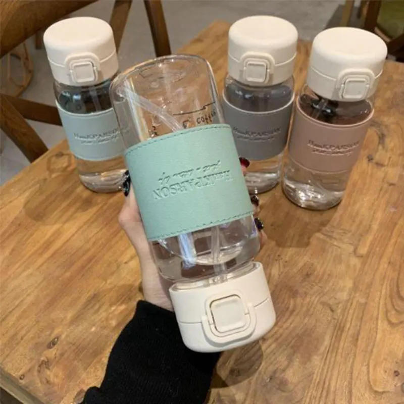 Description Picture 3 of item500ml Water Bottle with Straw Pop-Up Cover Sippy Portable Cute Plastic Drinking Bottle Leak-Proof Drinkware for Drinking